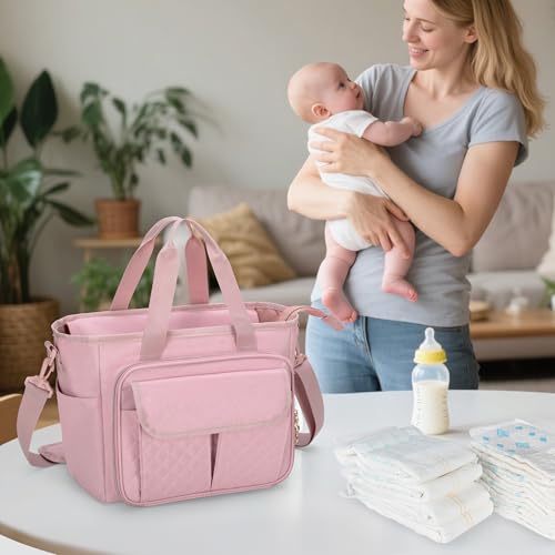 LUXJA Wearable Breast Pump Bag with a Waterproof Mat, Pink