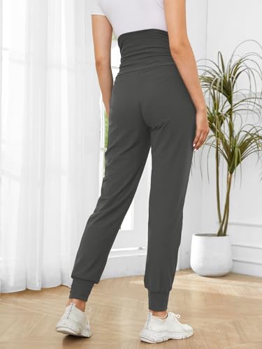 PARNIXS Maternity Two-Piece Set Basic Stretch Design with Pockets Soft Leggings for Active Moms Yoga Pants - Year-Round Wear - color: Black+gray, size: Medium