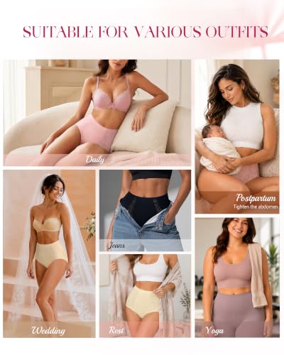 LEVAO High Waisted Womens Underwear Tummy Control Full Coverage Briefs - color: Black/Apricot Skin Tone/Pink/Magnolia, size: Small