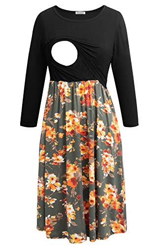 Smallshow Women's 3/4 Sleeve Maternity Nursing Dress for Breastfeeding - color: Black-svp089, size: Medium