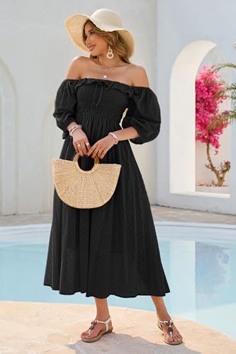 R.Vivimos Women Summer Cotton A Line Flowy Long Dresses - color: Black-1, size: Medium