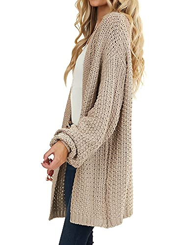 Maroway Womens Oversized Long Cardigan Open Front Knit Sweater - color: Khaki, size: Medium