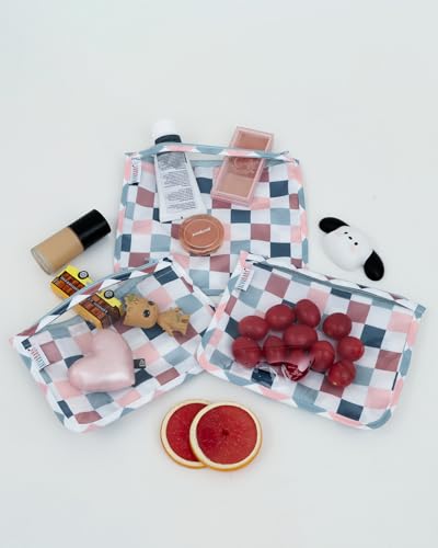 ALVA 3pcs Mess-Proof Travel Pouches,TSA Approved Toiletry Bag,Makeup Bag - color: Colored grid