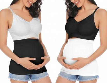 Rheane Belly Band, Maternity Belly Band For Jeans, Pregnancy Jeans Extender (Black+White 3) - color: B. White+Black, size: 3