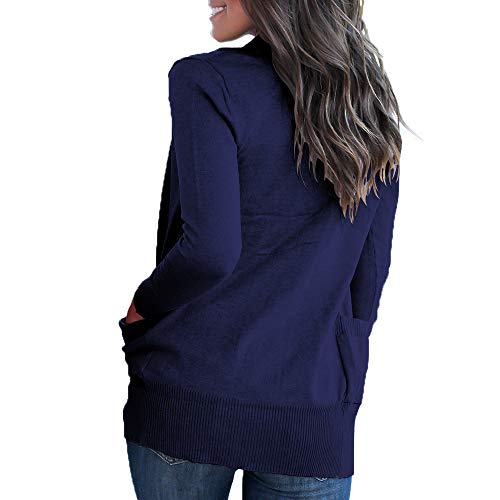 VOIANLIMO Women's Open Front Long Sleeve Cardigan with Pockets - color: 2-navy Blue, size: Large