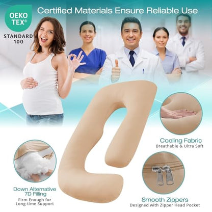 Cooling Pregnancy Pillows for Sleeping, 57'' Full Body Pillow, Beige - color: Beige, size: 57 Inch