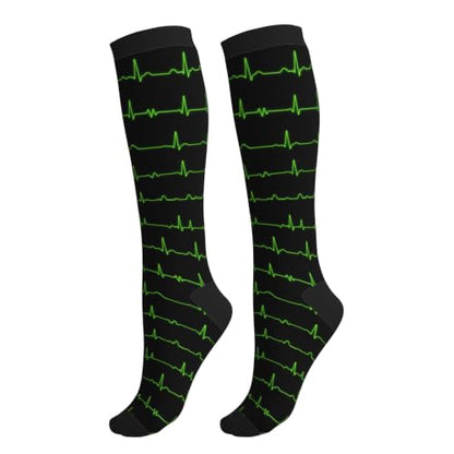 Compression Socks Women and Men 15-20mmHg-Circulation Support Socks for Athletic Running Cycling - color: Ecg Line