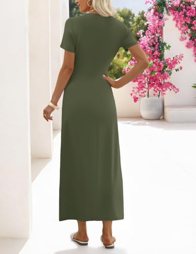 MEROKEETY Women's Summer T Shirt Casual Work Wrap Maxi Dresses - color: Army Green, size: Small