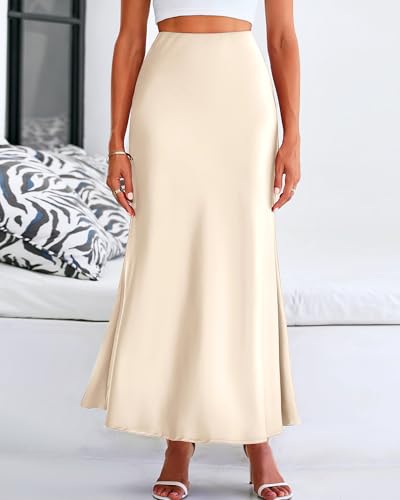 BTFBM Maxi Skirts for Women Business Casual - color: Beige, size: X-Large