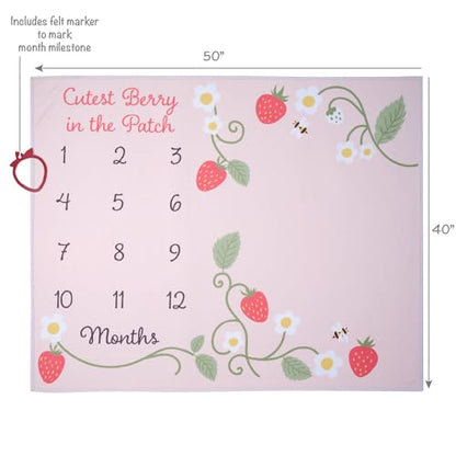 Lambs & Ivy Strawberry Patch Milestone Photo Opportunity Baby Blanket - color: Strawberry