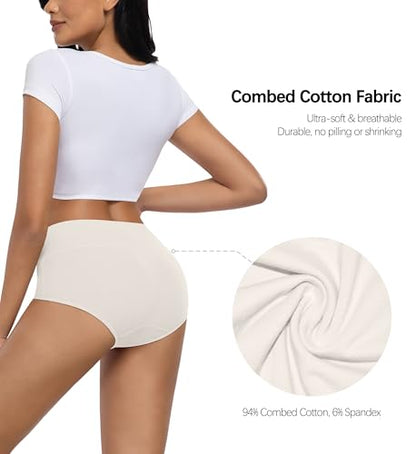MIRITY Women's High Waist Cotton Underwear - Soft Full Coverage Briefs with Double-Layer Waistedband - color: Color 3, size: Medium