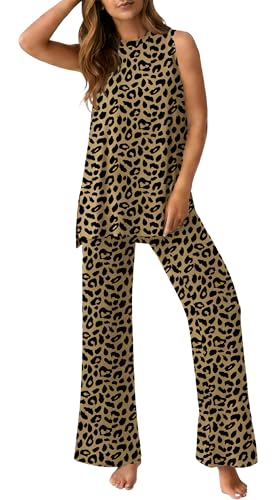 PrinStory Womens Pajamas Sets Sleeveless Pjs Set S-4XL - color: Fp-ld Khaki, size: Small