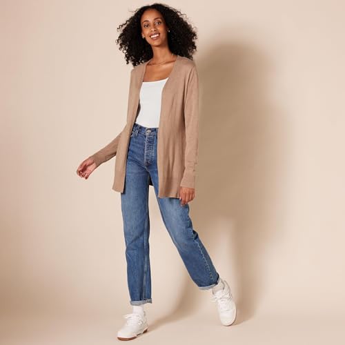 Amazon Essentials Women's Lightweight Long-Sleeve Open-Front Long Cardigan Sweater, Regular Fit - color: Camel Heather, size: X-Small
