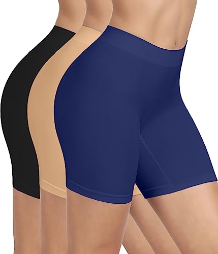 BESTENA Slip Shorts for Under Dresses Women Smooth Anti Chafing Shorts - color: 3pack Black+nude+blue #01, size: 3X-Large