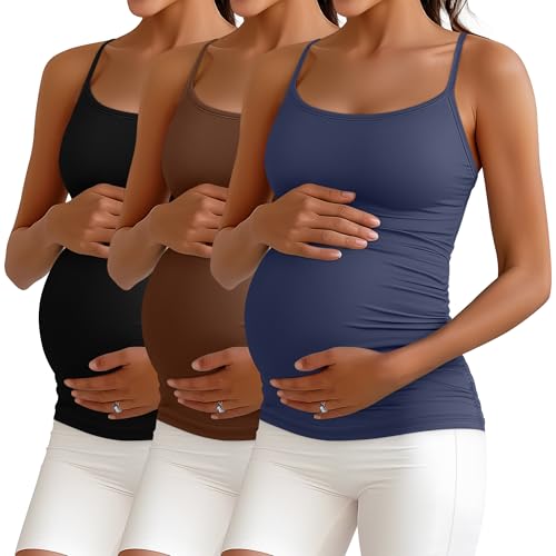 Ficerd 3 Pack Women's Maternity Tank Tops - color: Haze Blue, Coffee, Black, size: Small