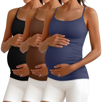 Ficerd 3 Pack Women's Maternity Tank Tops - color: Haze Blue, Coffee, Black, size: Small