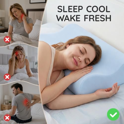 AM AEROMAX Queen Contour Memory Foam Pillow for Neck Pain Relief - color: Blue, size: Extra Queen Size