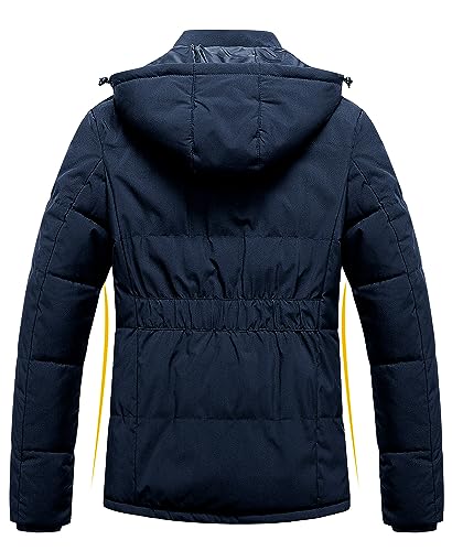 Pursky Women's Warm Winter Thicken Coat Waterproof Cropped Jackets Parka With Removable Hood - color: Navy, size: Medium