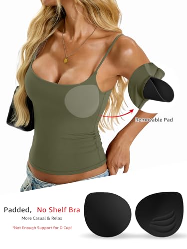 EasyGala Womens Padded Camisole Tank Tops Double Lined Built in Bra Shirts - color: Army Green, size: X-Large