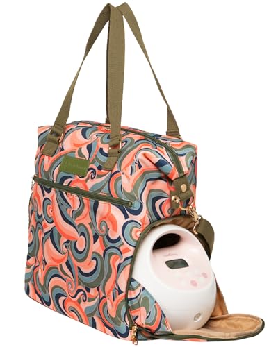 Sarah Wells Lizzy Breast Pump Bag – Stylish Pump Tote with Insulated Cooler Pocket, Laptop Sleeve – Fits Portable Pumps & More – Easy-Clean, Lightweight Breastfeeding Bag (Groovy) - color: Groovy