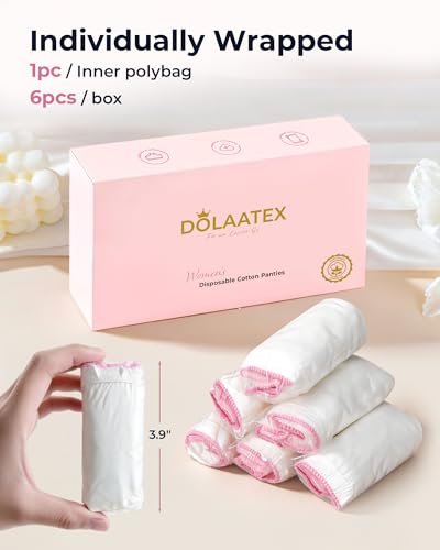 DOLAATEX Women's Disposable Underwear, 100% Cotton, White, 6pk - size: X-Large