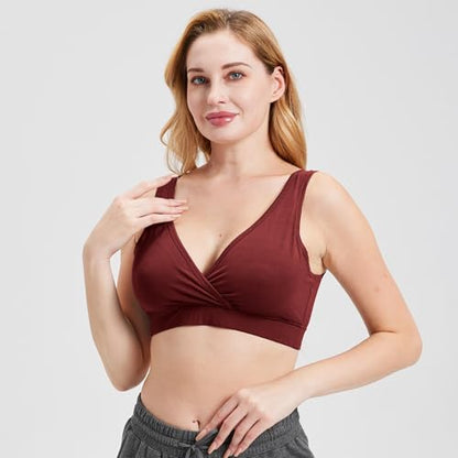 netdraw Women's Bamboo Viscose Nursing Sleep Bra - color: Black/Claret/Oat, size: Small