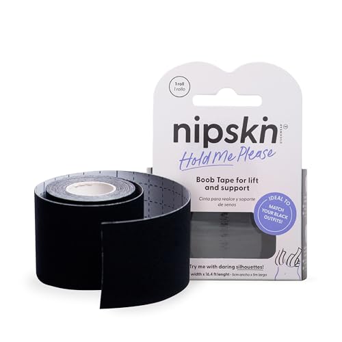 NIPSKIN Boob Tape Medium Black – Lift, Shape & Secure with Confidence – Skin-Friendly, Waterproof, Sweatproof Body Tape for All Outfits - color: Black, size: 2" W x 16.4 ft L