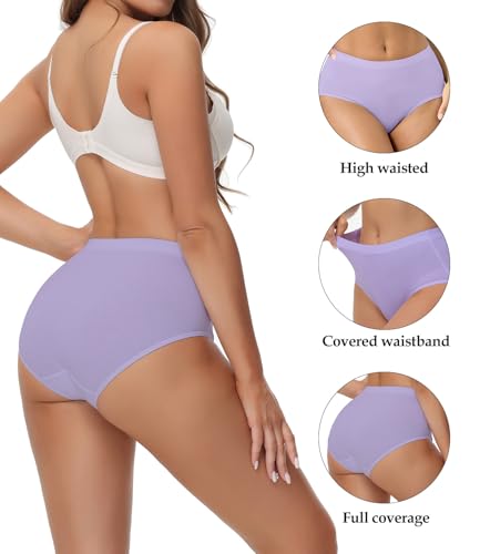 wirarpa Women's Cotton Underwear Full Coverage Cotton Briefs 5 Pack - color: Black/Light Purple/Light Blue/Pink/Beige, size: Large