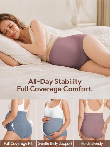 Maternity Underwear Over Bump, Pregnancy Panties Belly Support, Multi Pack - color: Black/Beige/Grey/Blue/Mauve, size: Medium