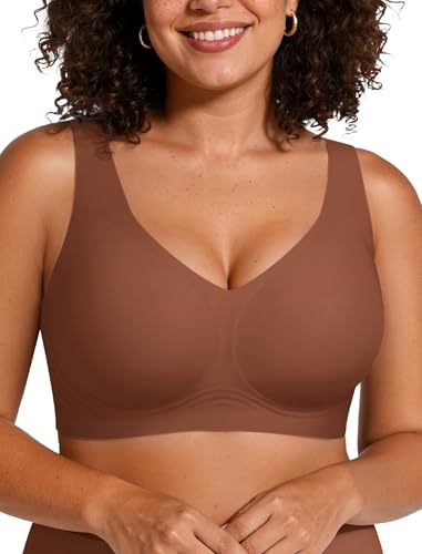 OEAK Women Wireless Jelly Bras Pull on Full Coverage Tshirt Bra - color: Coffee, size: Small
