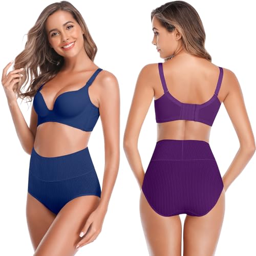 Women's High Waist Cotton Underwear Super Stretchy Briefs Full Coverage Panties Soft Women Panties 5-Pack - color: Dark-5pack, size: Medium-Large