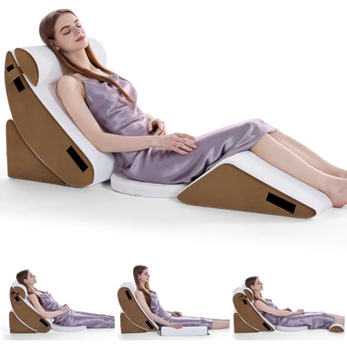 Negwoo 5PCS Wedge Pillow Set for After Surgery,Bed Wedge Pillow, Brown - color: Brown, size: 5 PCS-Seat