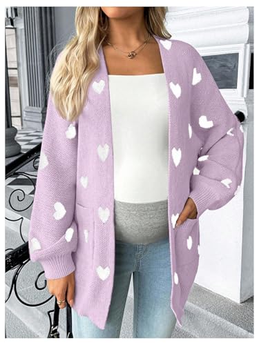 MakeMeChic Women's Maternity Heart Sweater Cardigan Fall Winter Clothes - color: Purple, size: Medium