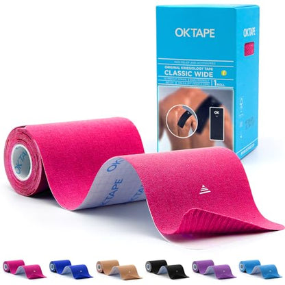OK TAPE Extra Wide Kinesiology Tape for Shoulder, Back, Precut Strips - color: Pink, size: 1 Roll