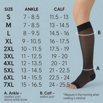 ABSOLUTE SUPPORT Women Knee High Compression Socks 15-20mmHg, Black, XL - color: Black, size: X-Large