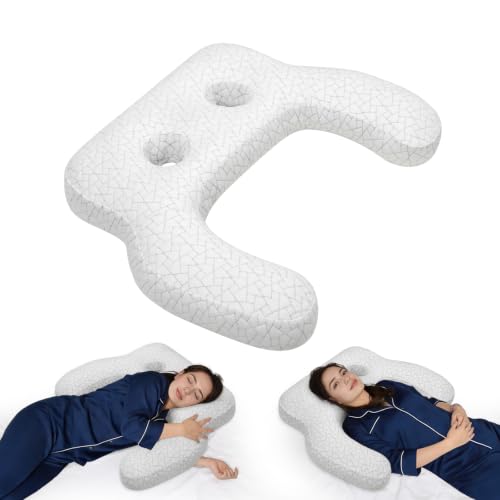 Dual-Hole Ear Piercing Pillow, 2 x 4 Cavities, Air-Layer Mesh - color: White 3d Air Mesh Fabric, size: 27.5" x 26"