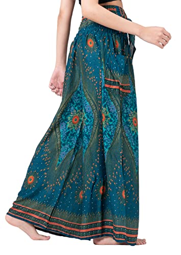 B BANGKOK PANTS Women's Boho Palazzo Pants - color: Green Peacockeye, size: One Size