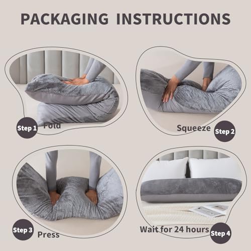 WhatsBedding Memory Foam Body Pillow with Cover, Long Bed Pillow for Adults - color: White Pillow+ Sherpa Grey Pillowcase