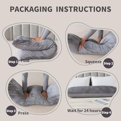 WhatsBedding Memory Foam Body Pillow with Cover, Long Bed Pillow for Adults - color: White Pillow+ Sherpa Grey Pillowcase
