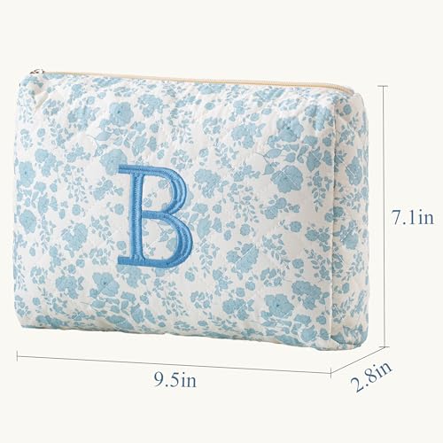 HBselect Initial Makeup Bag for Women Personalized Quilted Cosmetic Bag - color: 1Pc Medium Blueflower, style: B