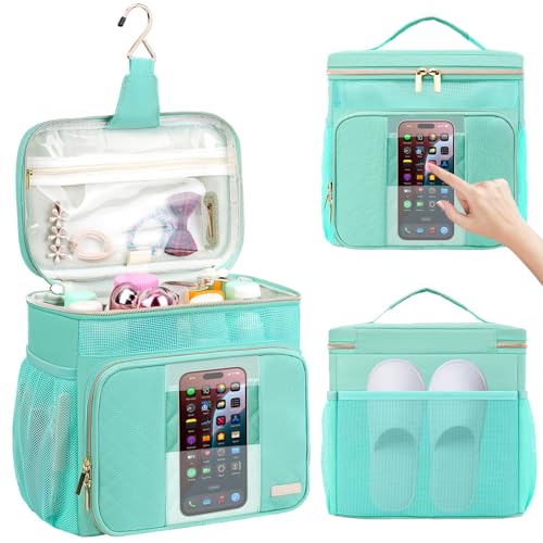 Portable Shower Caddy College Dorm Essentials(Full Size Bottle Compatible), Toiletry Bag for Women Men, Hanging Makeup Organizer Bag for Travel,Gym & Camping, Mint Green - color: Green, size: Single Layer