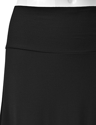 EIMIN Women's Solid Flared Lightweight Elastic Waist Classic Midi Skirt (S-3XL) - color: Est001_black, size: Small