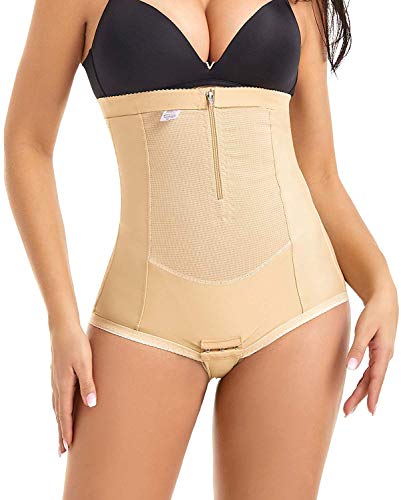 MOVWIN Postpartum Belly Wrap C Section Panties Belly Band Abdominal Compression Corset Girdle Shorts with Zipper - color: Beige, size: 3X-Large