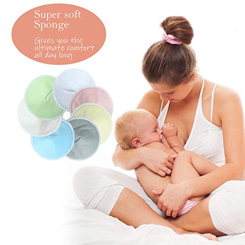 16 Pack Organic Nursing Pads with Laundry Bag, Reusable Breast Pads Nipple Pads, Leak-Proof, Washable Nipplecovers for Breast Feeding (Medium, 3.9")