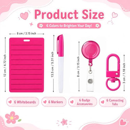 Lincia 6 Sets Dry Erase Badge Notepads with Markers and Retractable Reels - color: Bright Colors, style: Lined