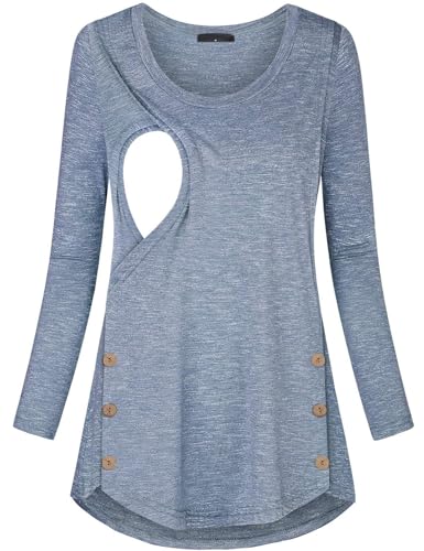 connche Women's Button Side Maternity Tunic Nursing Tops for Breastfeeding - color: Light Blue, size: X-Large