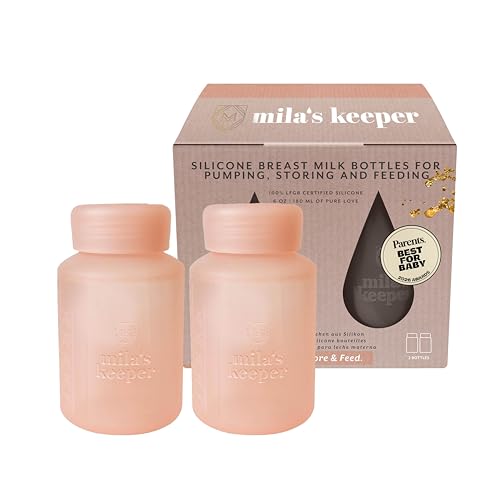 Mila's Keeper Silicone Breast Milk Storage Bottles | Daycare Approved | 100% Plastic Free Baby Bottle | 3 in 1 Pumping, Storing, Feeding | Standard Neck, Pink Sands, 6oz, Set of 2 - color: Pink Sands, size: 1 Count (Pack of 2), style: Standard Neck