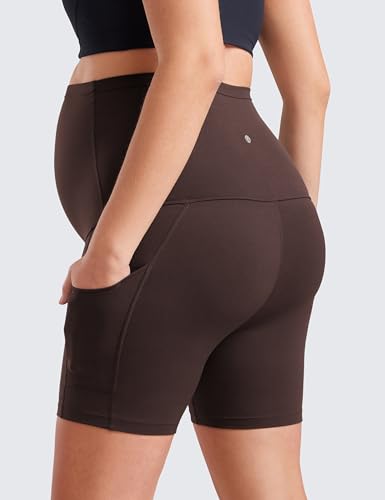 CRZ YOGA Maternity Biker Shorts Pockets 5" - color: Hot Fudge Brown, size: Small