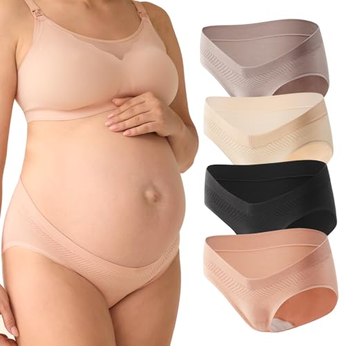 Momcozy Maternity Underwear, V-Front Seamless Under-Bump Panties, 4-Pack - size: X-Large