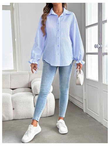 MakeMeChic Women's Maternity Blouse Fall Clothes Business Casual Shirts - color: Blue, size: Small